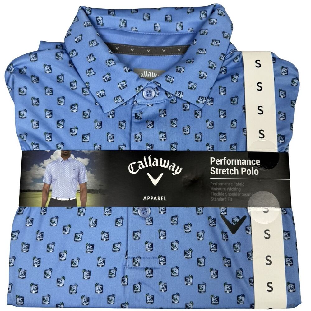 Callaway Mens Small Polo Shirt Golf Opti-Dri Vista Blue Performance Stretch New